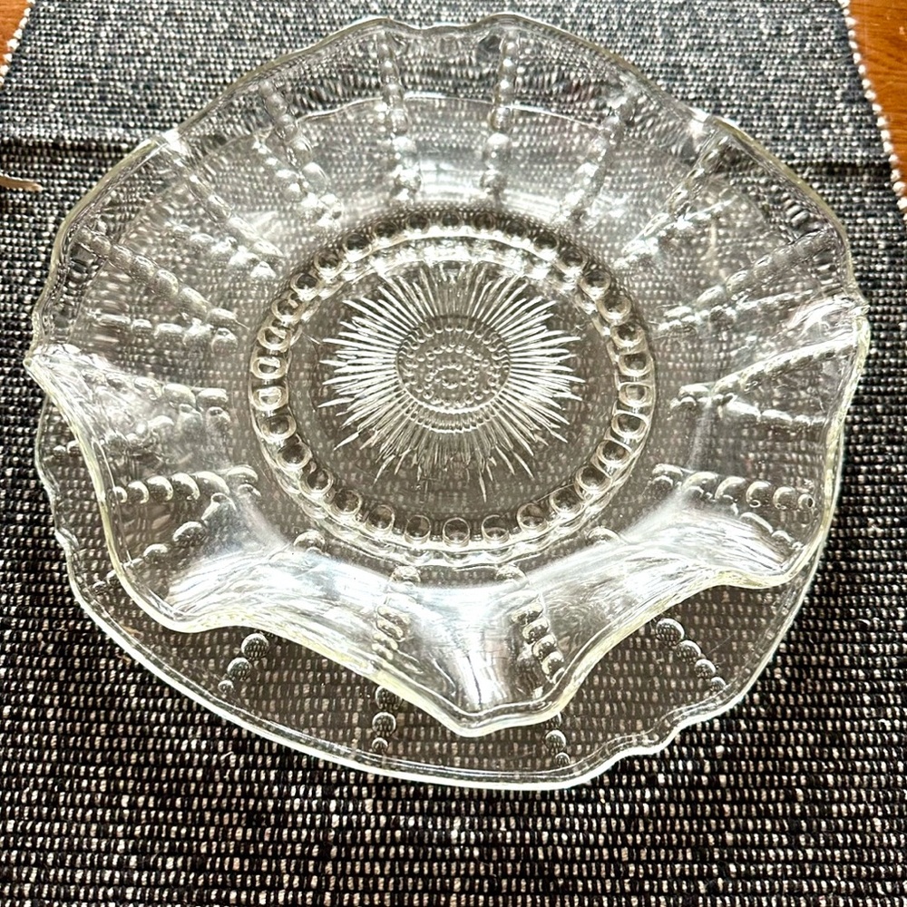 Federal Glass 𝅺Columbia Crystal 10” Ruffled Bowl and 11” Chop Plate